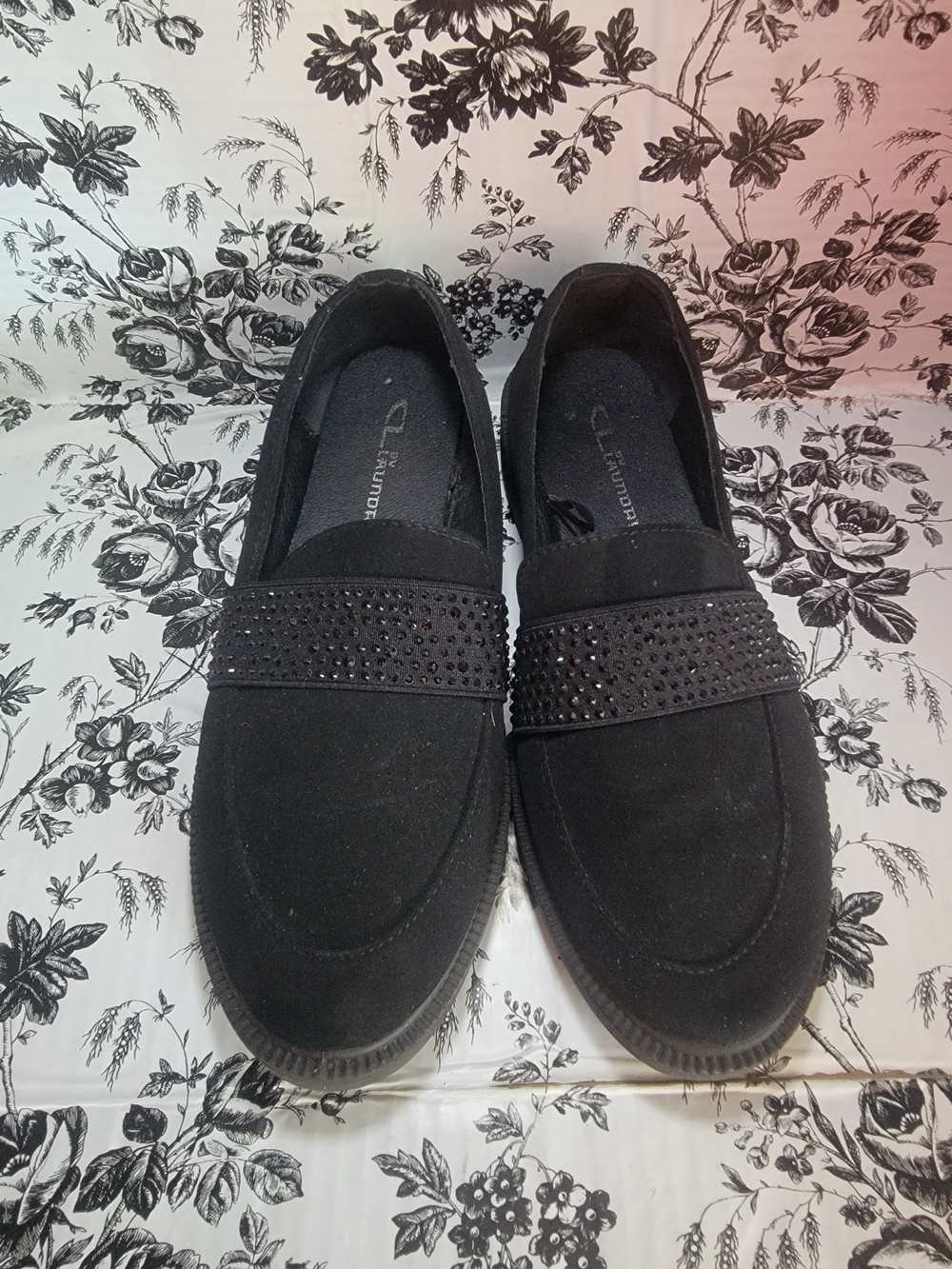 Black Womens  Slip-On Loafers with Studded Strap